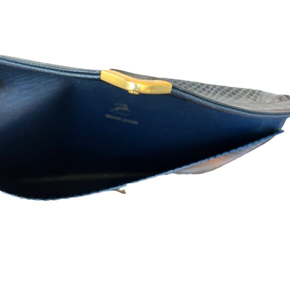 Vintage Koret Pebbled Leather Navy Gold Hardware Envelope Clutch - Picture 7 of 9